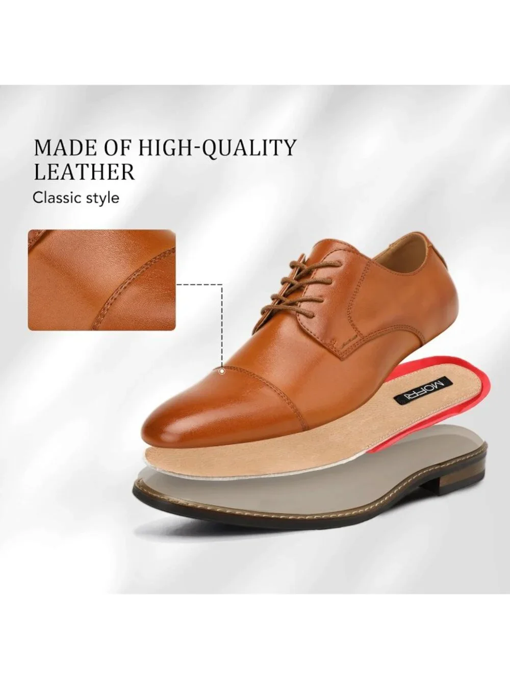 Men's Brown Pu Cap Toe Wedding Work Wear Office Business Oxford Dress Shoes